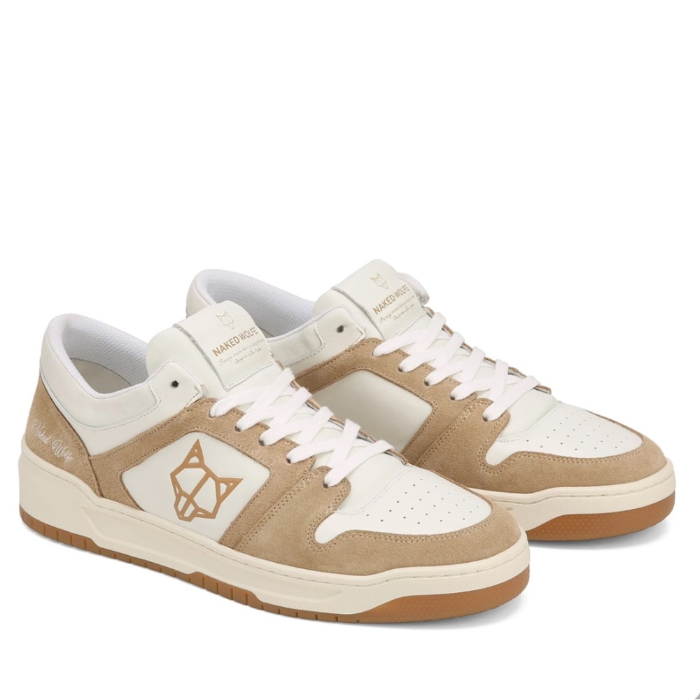 Naked Wolfe White and Tan Sneakers